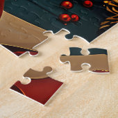 Puzzle Dachshund avec des cadeaux de Noël devant une chem (Côté)