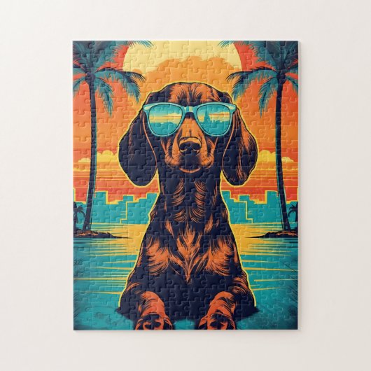 Puzzle Dachshund avec lunettes de soleil sur une plage tr (Vertical)