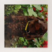Puzzle Dachshund Brown Assis Dans Le Jardin Avec Fleur (Horizontal)