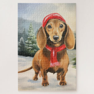 Puzzle Dachshund Chien dans la neige Noël 