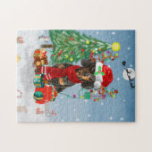 Puzzle Dachshund Chien en neige avec cadeaux de Noël (Horizontal)