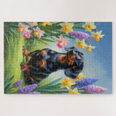 Puzzle Dachshund Chien Fleurs de printemps Peinture (Horizontal)
