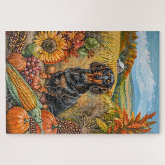 Puzzle Dachshund Chien Moisson Automne Thanksgiving (Horizontal)