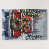 Puzzle Dachshund Christmas Red Truck Holiday (Horizontal)