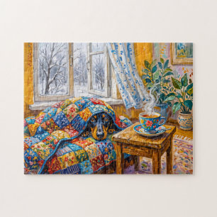 Puzzle Dachshund Confortable se reposant sur une couvertu
