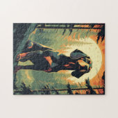 Puzzle Dachshund dans la forêt au coucher du soleil (Horizontal)