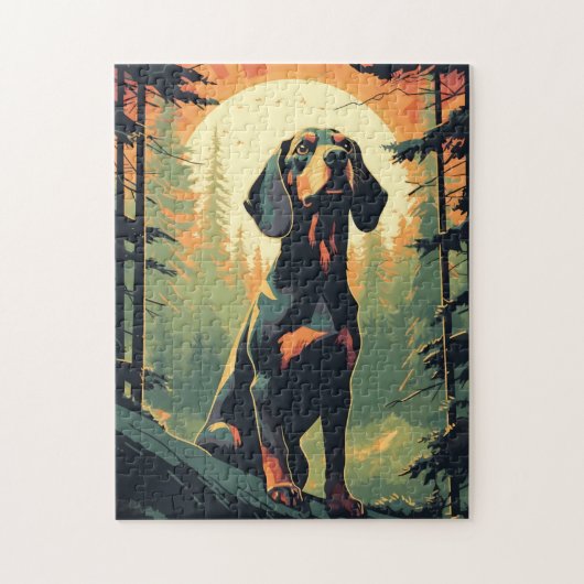 Puzzle Dachshund dans la forêt au coucher du soleil (Vertical)