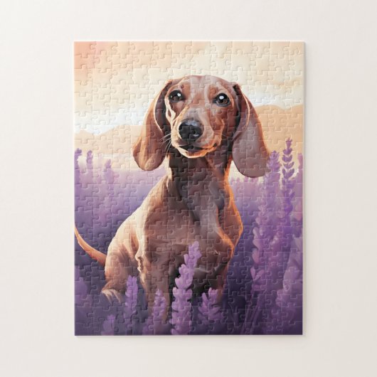 Puzzle Dachshund dans le champ Lavender (Vertical)