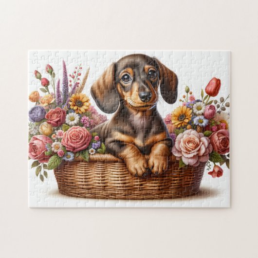 Puzzle Dachshund dans les fleurs (Horizontal)