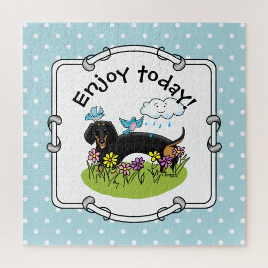 Puzzle Dachshund de printemps (noir et tan) Mignonne chie (Vertical)