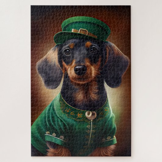 Puzzle Dachshund Dog en tenue de la Saint Patrick (Vertical)