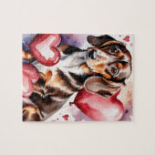 Puzzle Dachshund Dog Pet Portrait Watercolor Valentine (Horizontal)