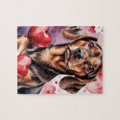 Puzzle Dachshund Dog Pet Portrait Watercolor Valentine (Horizontal)
