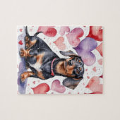 Puzzle Dachshund Dog Pet Portrait Watercolor Valentine (Horizontal)