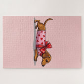 Puzzle Dachshund Dog Valentine's Day Wrapped Gift Art (Horizontal)