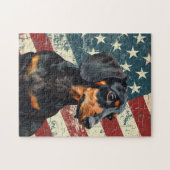 Puzzle Dachshund Drapeau Américain Grunge (Horizontal)