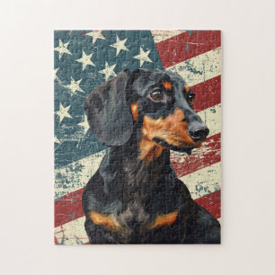Puzzle Dachshund Drapeau Américain Grunge