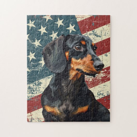 Puzzle Dachshund Drapeau Américain Grunge (Vertical)