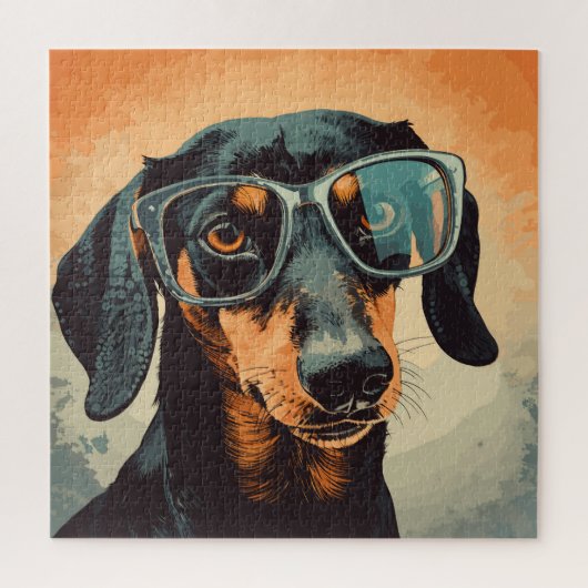 Puzzle Dachshund en lunettes (Vertical)