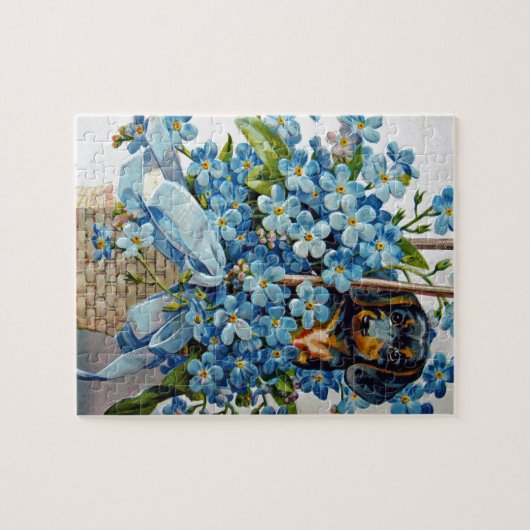 Puzzle Dachshund et Forget-Me-Nots (Horizontal)