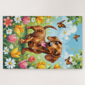 Puzzle Dachshund Fleurs Printanières Chien Mignon (Horizontal)
