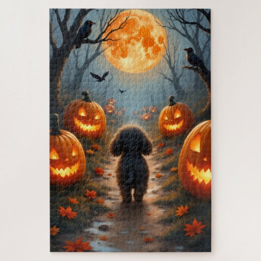 Puzzle Dachshund Haunted Pumpkin Patch Halloween Art (Vertical)