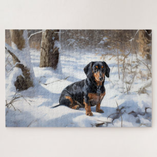 Puzzle Dachshund Laissez tomber la neige Noël