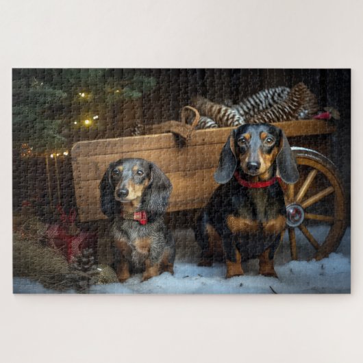 Puzzle Dachshund Snows Sleigh Décor Noël (Horizontal)