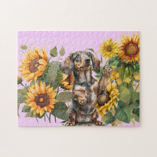 Puzzle Dachshund Sunflowers (Horizontal)