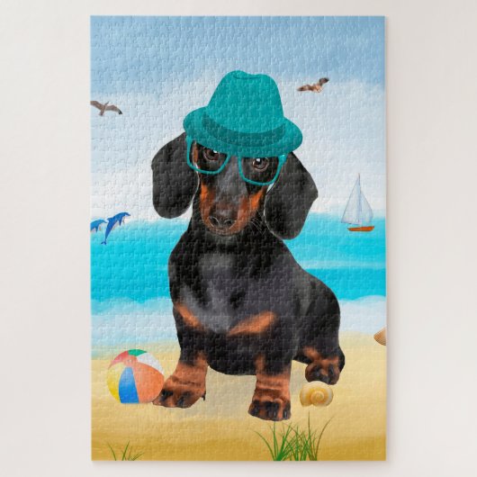 Puzzle Dachshund sur la plage (Vertical)