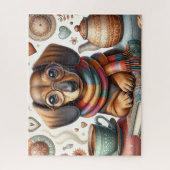 Puzzle Dachshund With Coffee (Vertical)