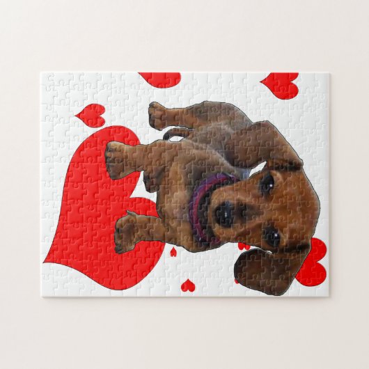 Puzzle Dachsie Dachshund avec les coeurs (Horizontal)