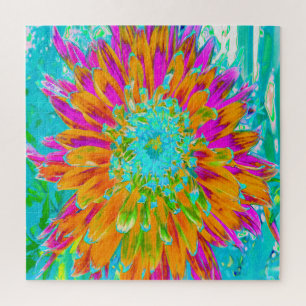 Puzzle Dahlia décorative tropicale orange et rose chaud