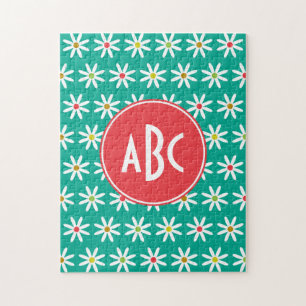 Puzzle Daisy à points sarcelle monogrammée