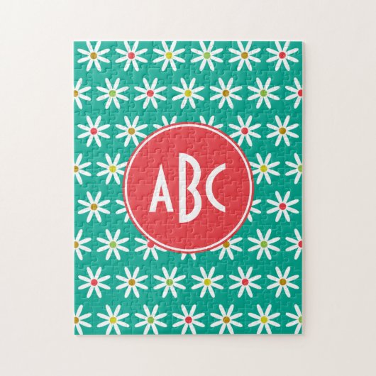 Puzzle Daisy à points sarcelle monogrammée (Vertical)