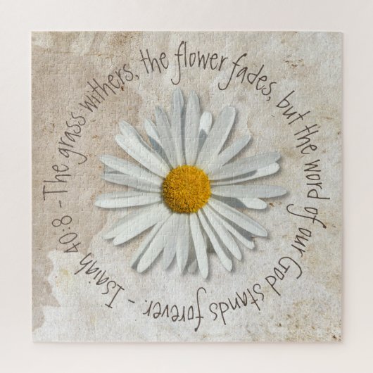 Puzzle Daisy Flower Bible Verse - Christian - Ésaïe 40:8 (Vertical)