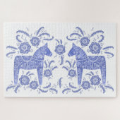 Puzzle Dala suédois Cheval bleu et blanc (Horizontal)