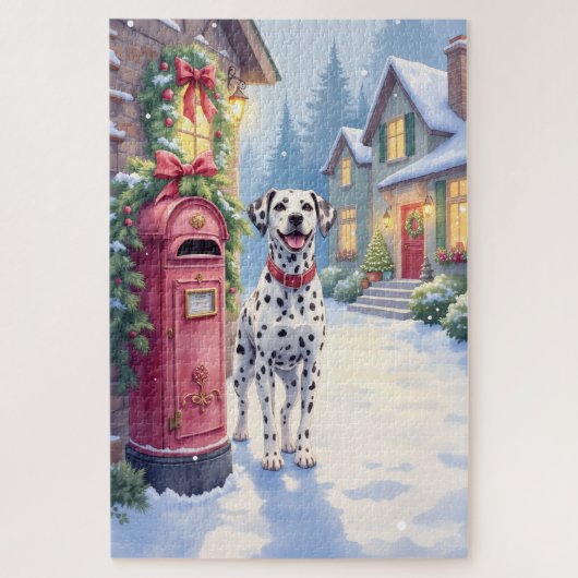 Puzzle Dalmatian Festive Mailbox Christmas Art (Vertical)