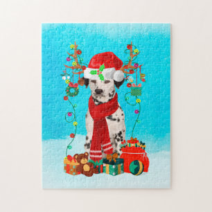 Puzzle Dalmatie dans la neige avec cadeaux de Noël
