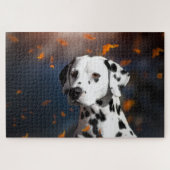 Puzzle Dalmation Chien Portrait animal Feuilles automnale (Horizontal)