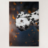 Puzzle Dalmation Chien Portrait animal Feuilles automnale (Vertical)