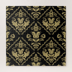 Puzzle Damask Black Gold : Classic Ornament.