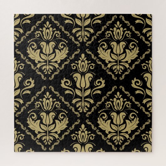 Puzzle Damask Black Gold : Classic Ornament. (Vertical)