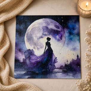Puzzle Dame au clair de lune en robe violette Fantastique