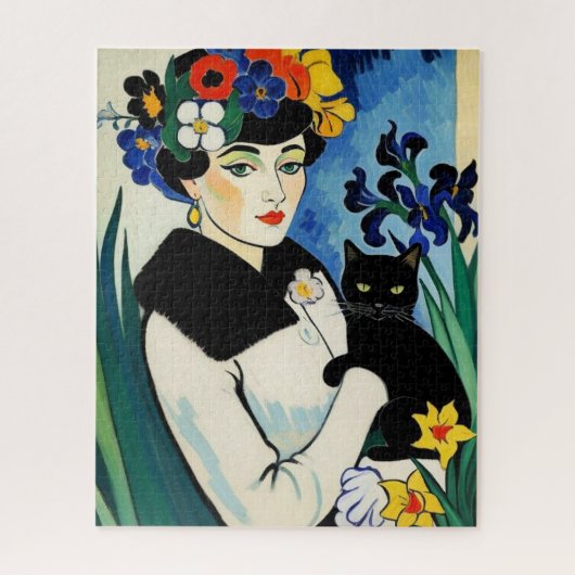 Puzzle Dame avec chat noir (Vertical)