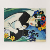Puzzle Dame avec chat noir (Horizontal)