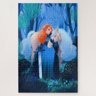 Puzzle Dame avec épée et cheval blanc