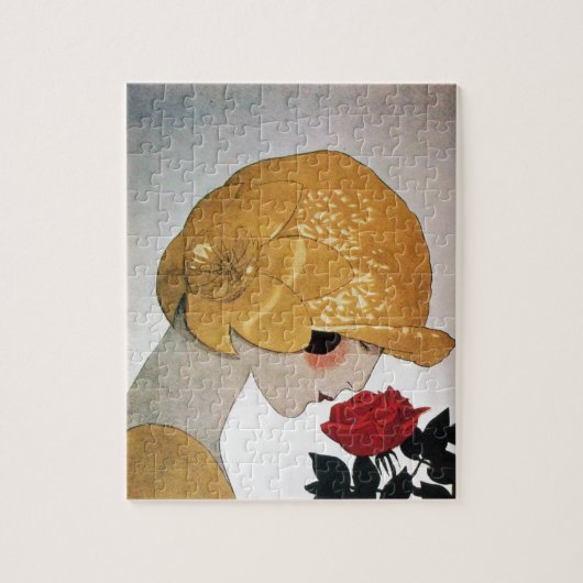 PUZZLE DAME AVEC ROSE ROUGE (Vertical)