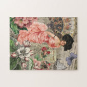Puzzle Dame de café femme victorienne rose riche robe (Horizontal)