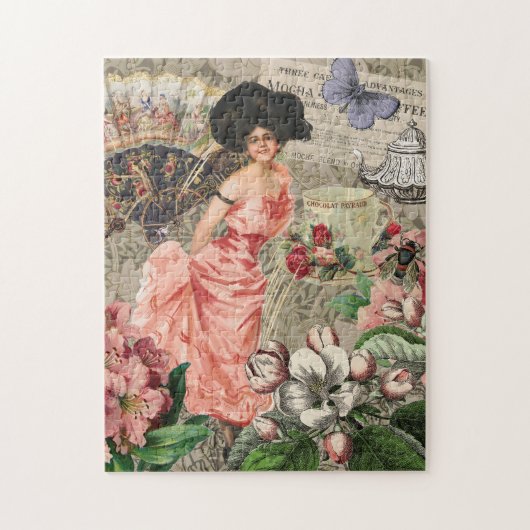 Puzzle Dame de café femme victorienne rose riche robe (Vertical)